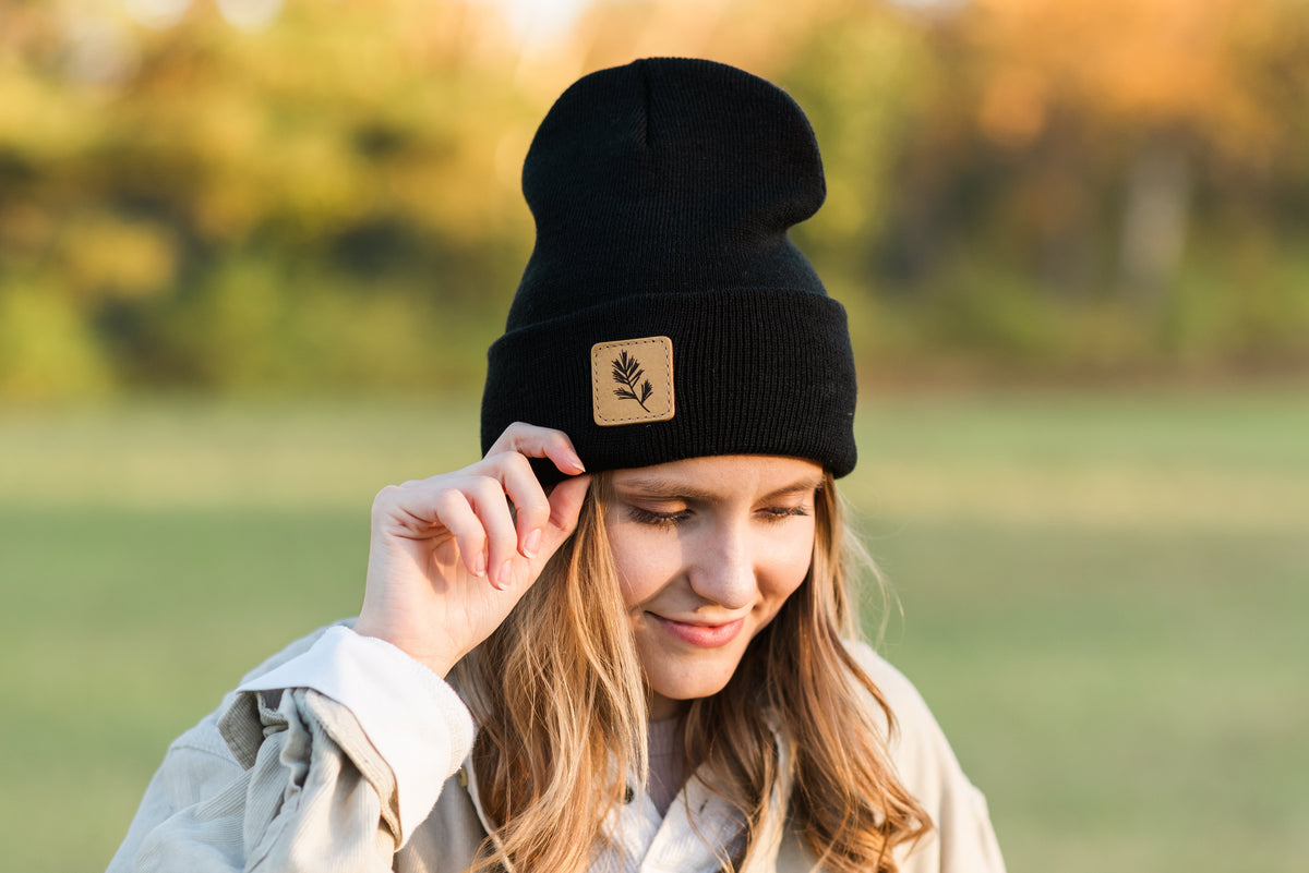 The Signature Custom Leather Patch Beanie |Fancy Front Porch Pink