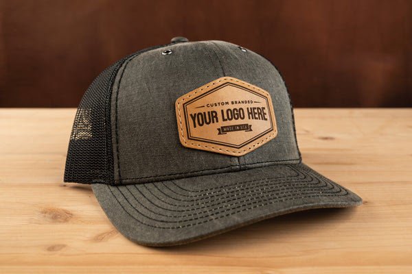 112WF - Custom Leather Patch Hat - Trucker Work Wear