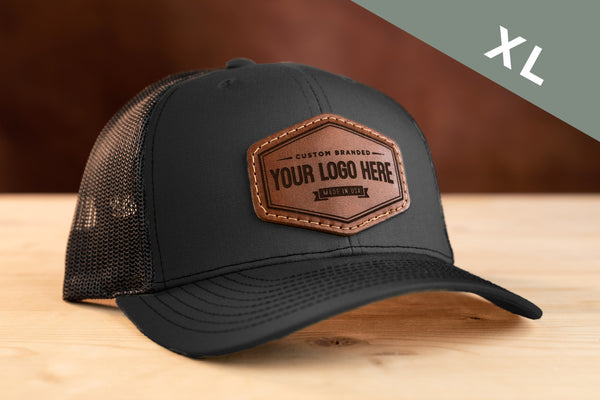 FLAT BILL Custom Leather Patch Hats, Laser Engraved Logo on Leather Patch  Hat for Your Business or Organization 7 PANEL 